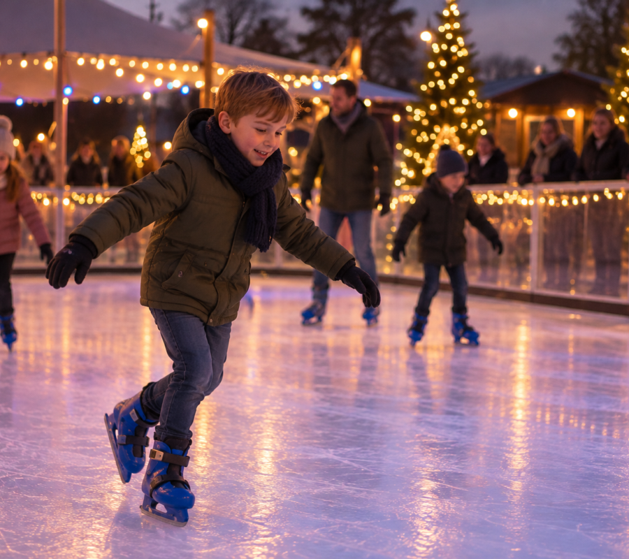 Kind die aan het schaatsen is op het winterplein bij Mauk