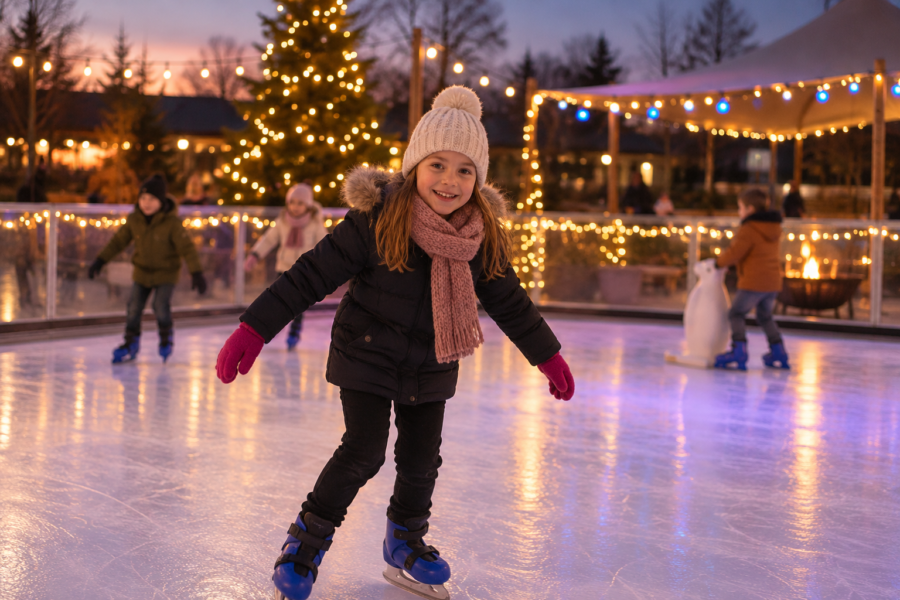 Kind die aan het schaatsen is op de schaatsbaan van het Winterplein bij Mauk